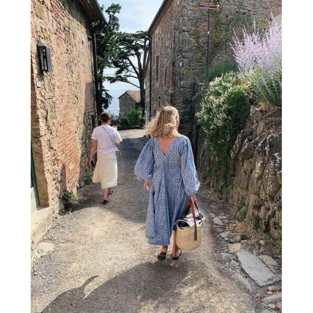 NWT GANNI Broderie Anglaise Eyelet Lace Midi Dress Light Blue EU 32/ US 0 $475 - Picture 6 of 16